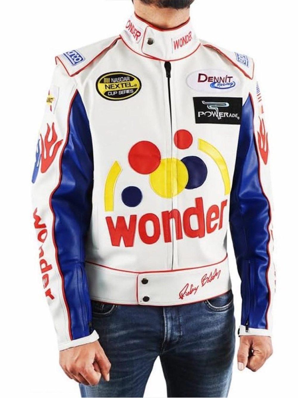 Mens Ricky Bobby Wonder Bread Racing Talladega Nights Faux Leather Jacket Medium